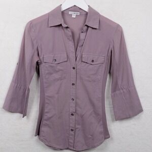 JAMES PERSE Contrast Panel Button Up Shirt 3/4 Sleeve Lavender Sz 1/S